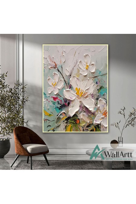 Flowers with Colorful Leaves 3d Heavy Textured Partial Oil Painting